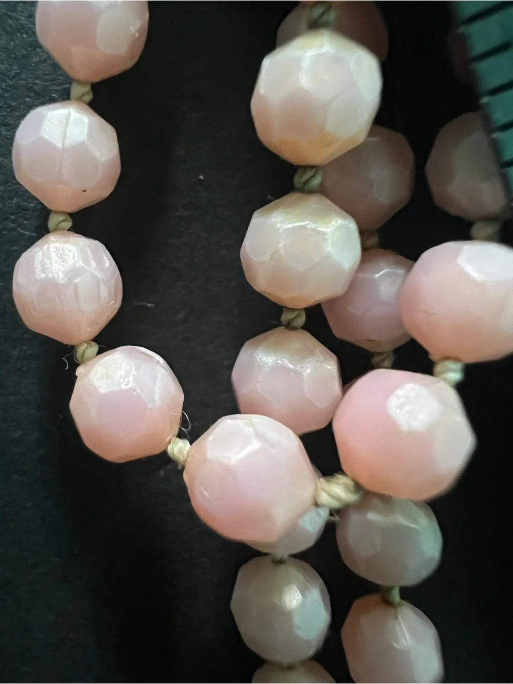 Vintage pink semi transparent light pink faceted beads strand